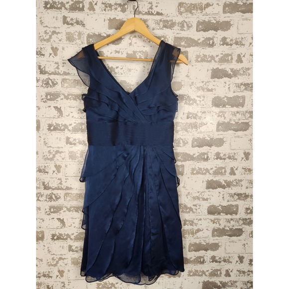Adrianna Papell Blue Chiffon Ruffle Layered Sleeveless Midi Gown Dress‎ Sz 6 - Picture 1 of 16